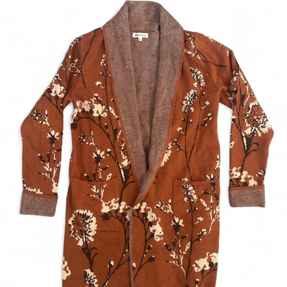 Boutique Orange brown floral cardigan with pockets Size Small